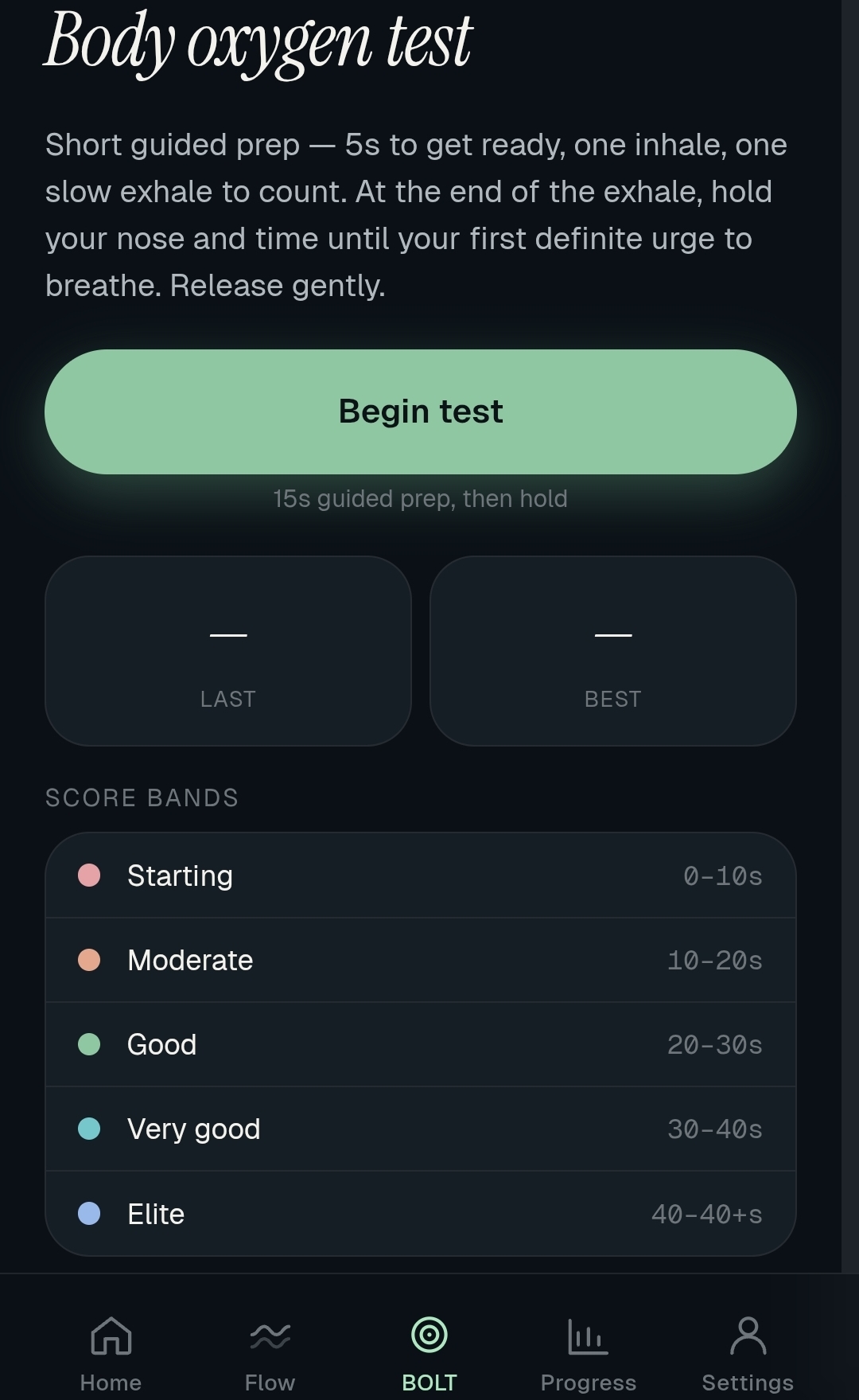 BOLT — Body oxygen test